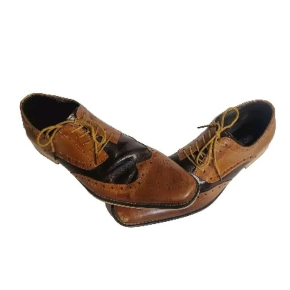 Sz 11.5 Stacy Adams Tinsley Wingtip Oxford Mens Lace Up Leather Tan 25092 DAMAGE